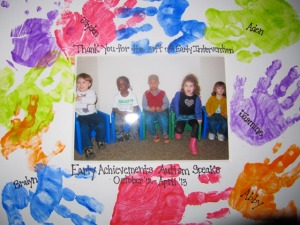 Each child has their own color for their handprint. And of course, we framed them. 